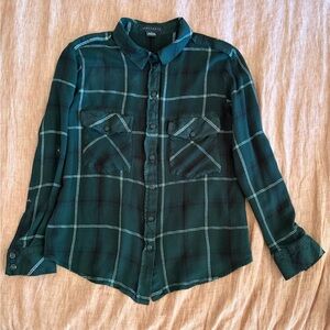 Sanctuary Dark Green Plaid Button Front Top